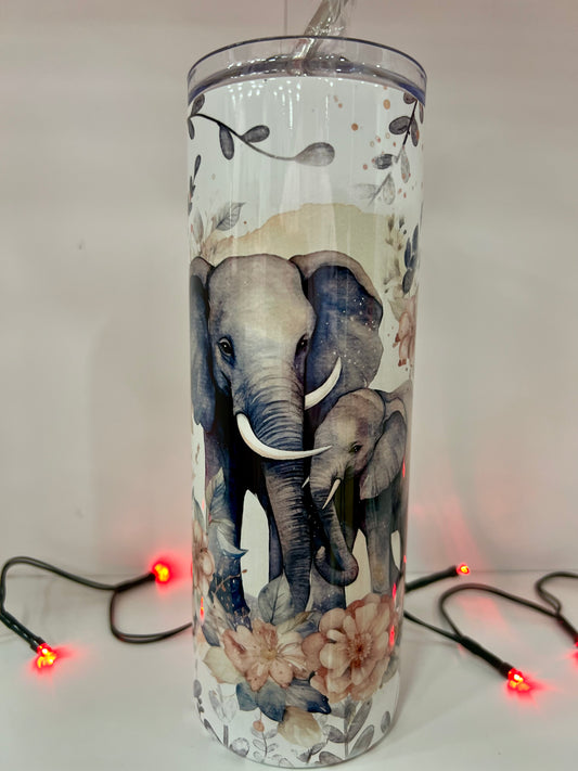 Elephants 20oz Stainless Steel Tumbler With Lid & Straw