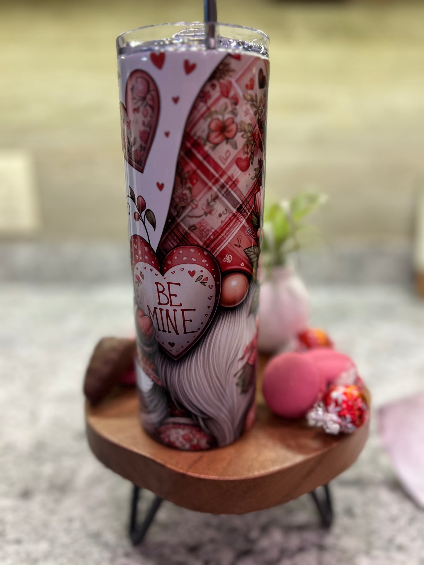 Valentine's Gnome 20oz Stainless Steel Tumbler With Lid & Straw