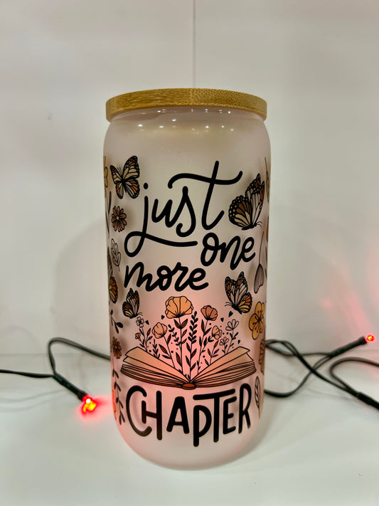 Just One More Chapter 16oz Frosted Glass Can With Bamboo Lid And Reusable Glass Straw