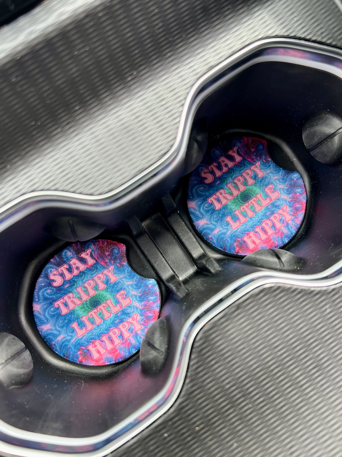 Stay Trippy Little Hippy Car Coasters