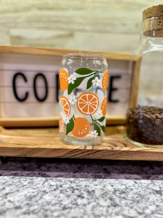 Oranges 16oz Glass Can With Bamboo Lid And Reusable Glass Straw