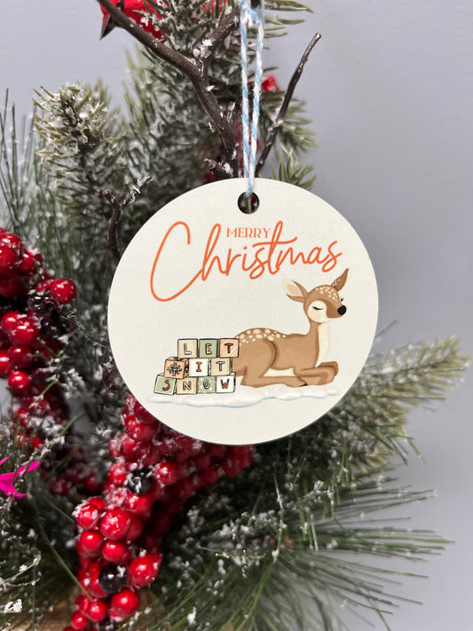 Deer Let it Snow Merry Christmas Ornament